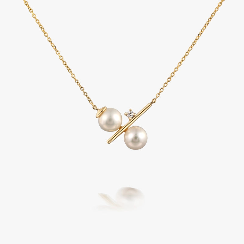 Pendant double pearls with diamond popular chips 14K