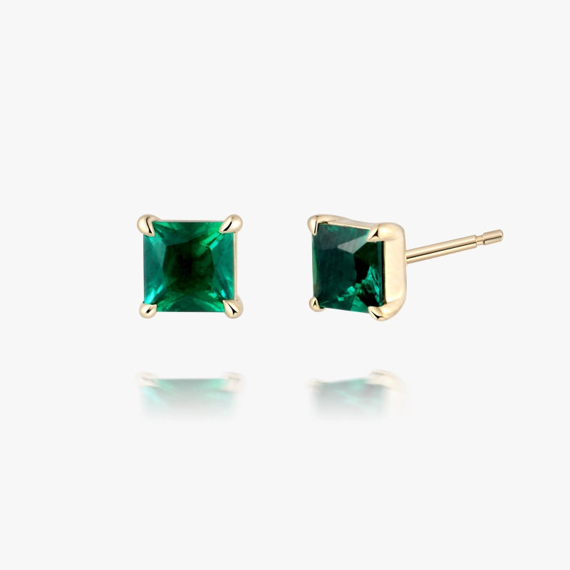 Gold Emerald Earrings, buy Created Emerald, Antique Earrings, Square Studs, Gold Plated Earrings, Princess Cut Studs, Vintage Earrings, Vermeil