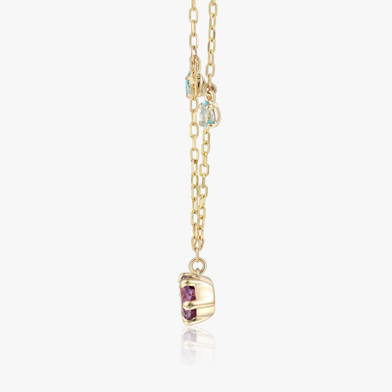 Margot 14K Solid Gold Colorful Gemstone Necklace with Amethyst and Sky Blue Topaz