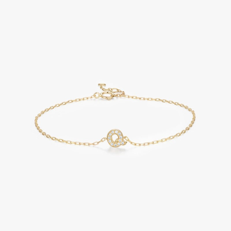 Initial A-Z 14K Solid Gold Diamond Bracelet