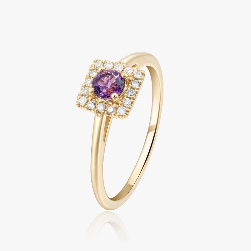 Luella 14K Solid Gold Amethyst and Diamond Cocktail Ring