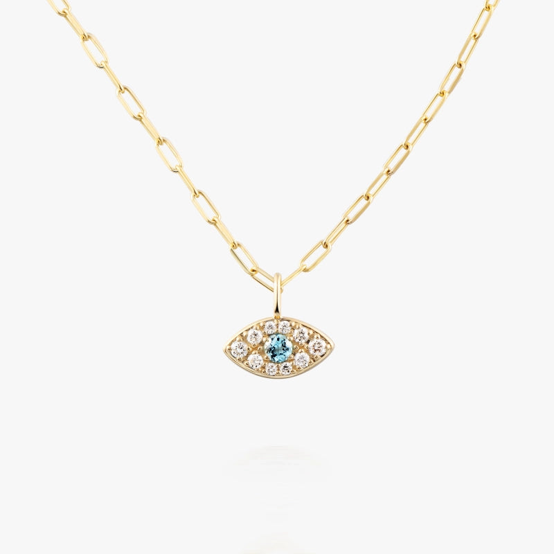 The Eye 14K Solid Gold Blue Topaz & Diamond Necklace