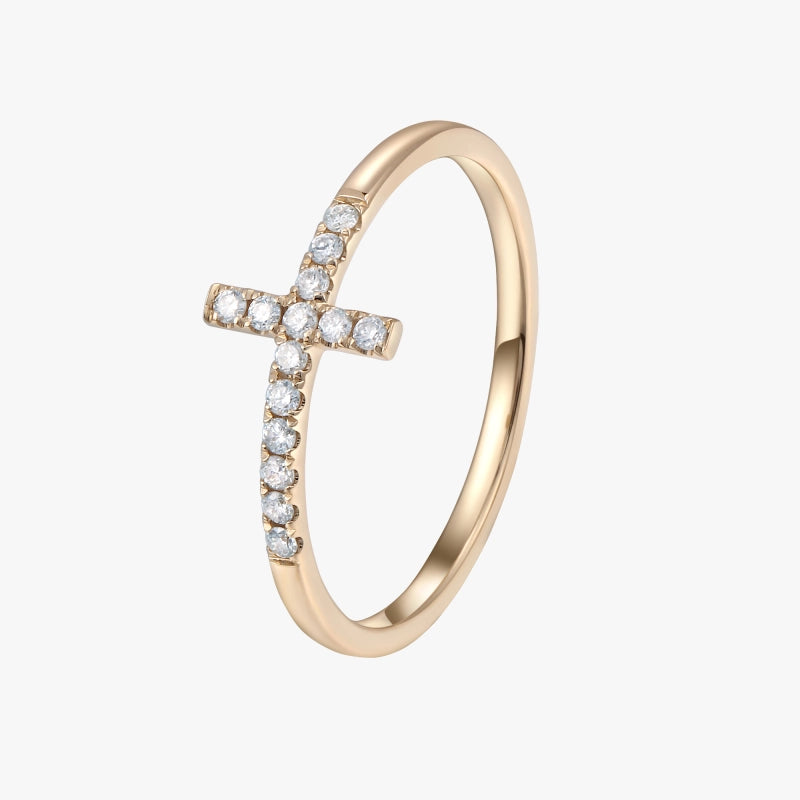 Amaia 14K Solid Gold Diamond Cross Ring