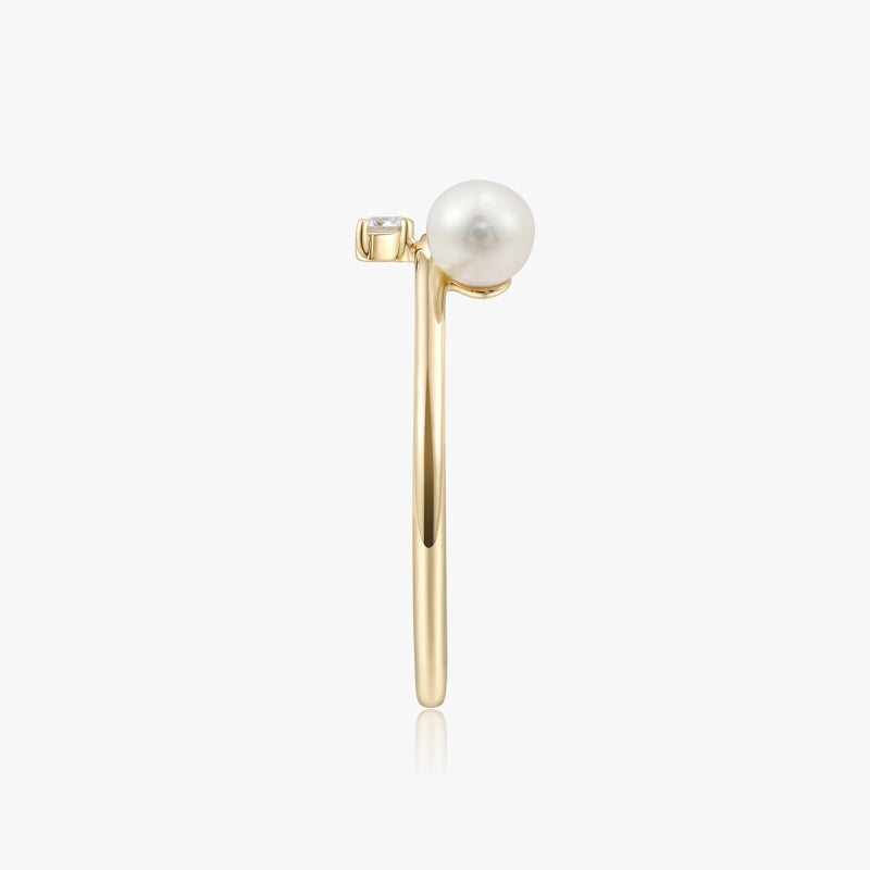 Jenesis 14K Solid Gold Pearl and Diamond Ring