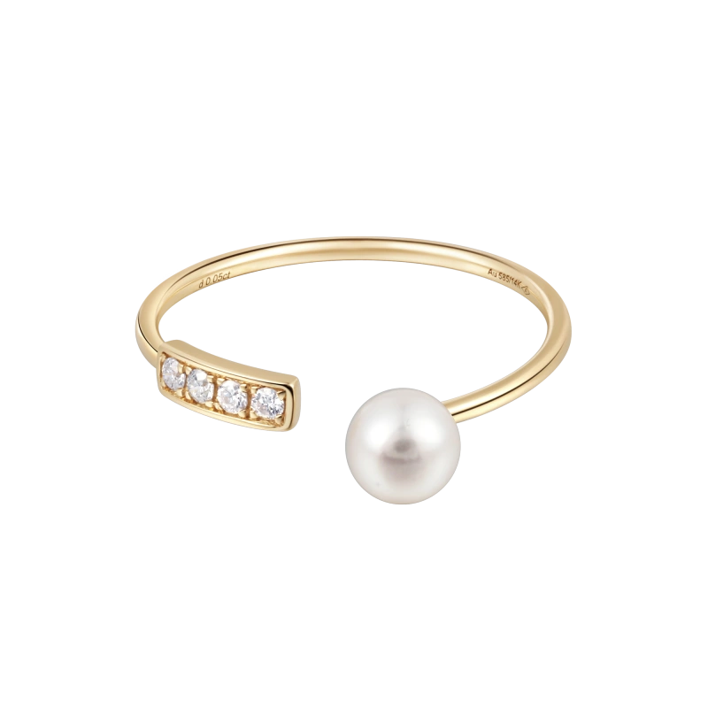 Jazmine 14K Solid Gold Pearl and Diamond Ring