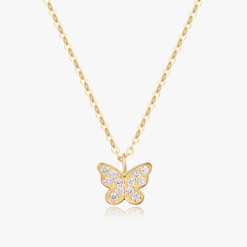 Butterfly 14K Solid Gold Diamond Necklace