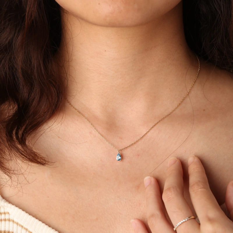 Dakota 14K Solid Gold Solitaire Blue Topaz Necklace