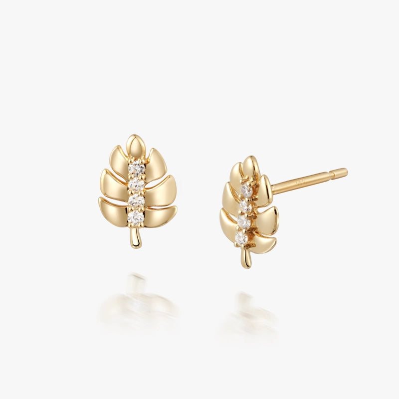 Monstera 14K Solid Gold Diamond Stud