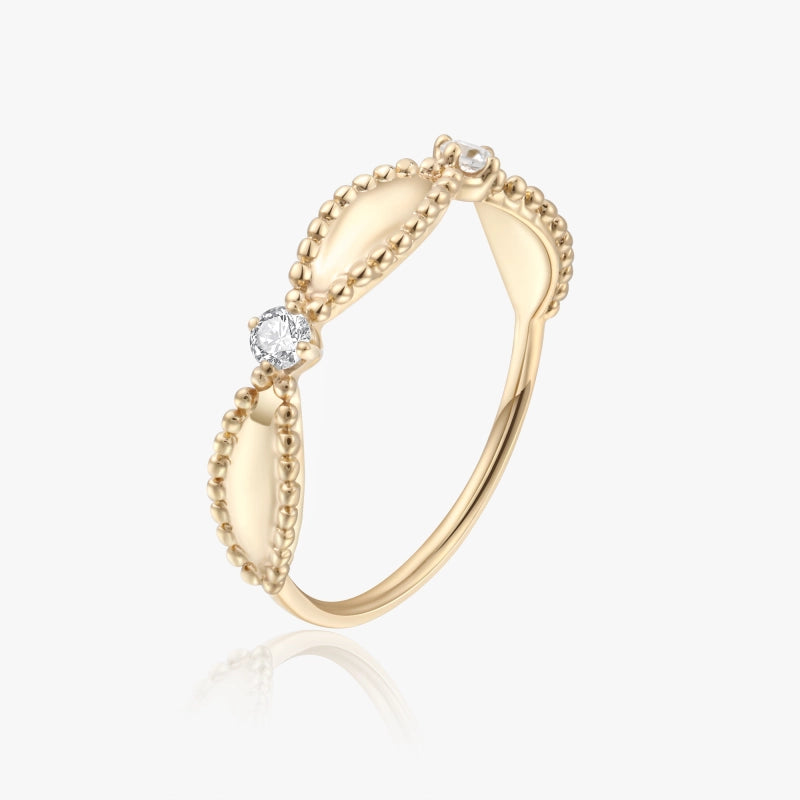 Stephanie 14K Solid Gold Ribbon Diamond Ring