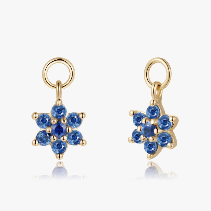 Natasha 14KY Solid Gold Blue Sapphire Flower Earring Charms