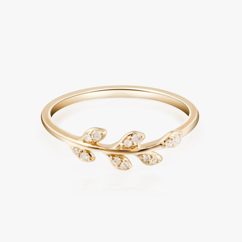 Amani 14K Solid Gold Leaf Diamond Ring