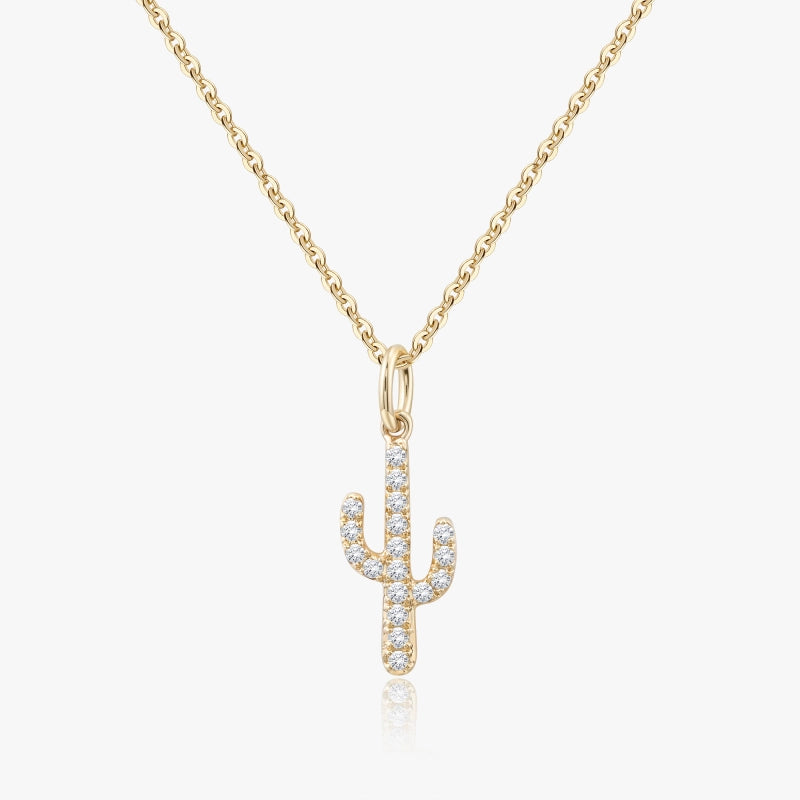 Cactus 14K Solid Gold Diamond Necklace