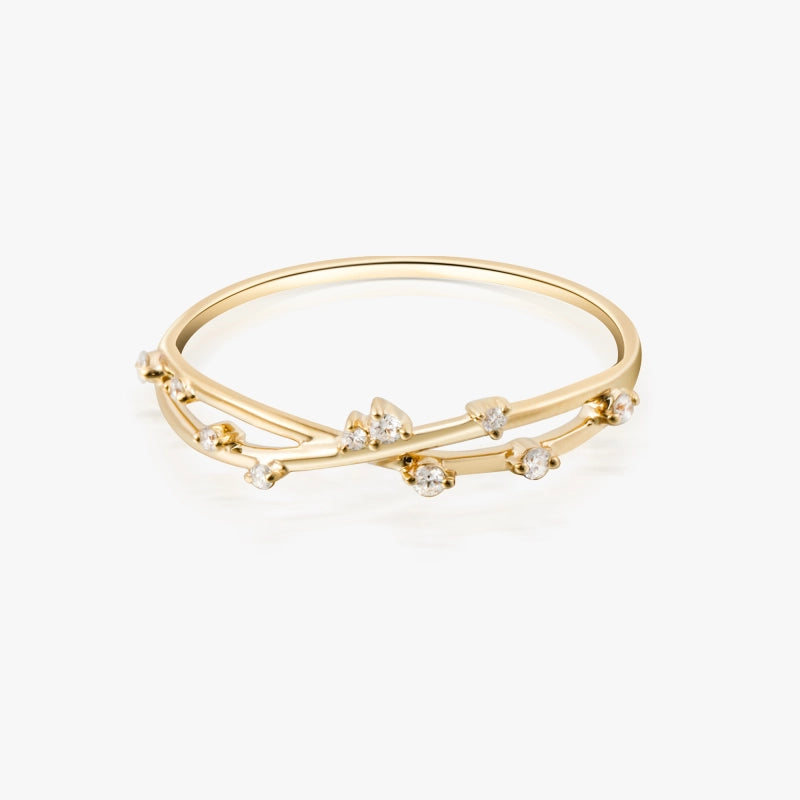 Tiana 14K Solid Gold Shinning Stars Diamond Ring