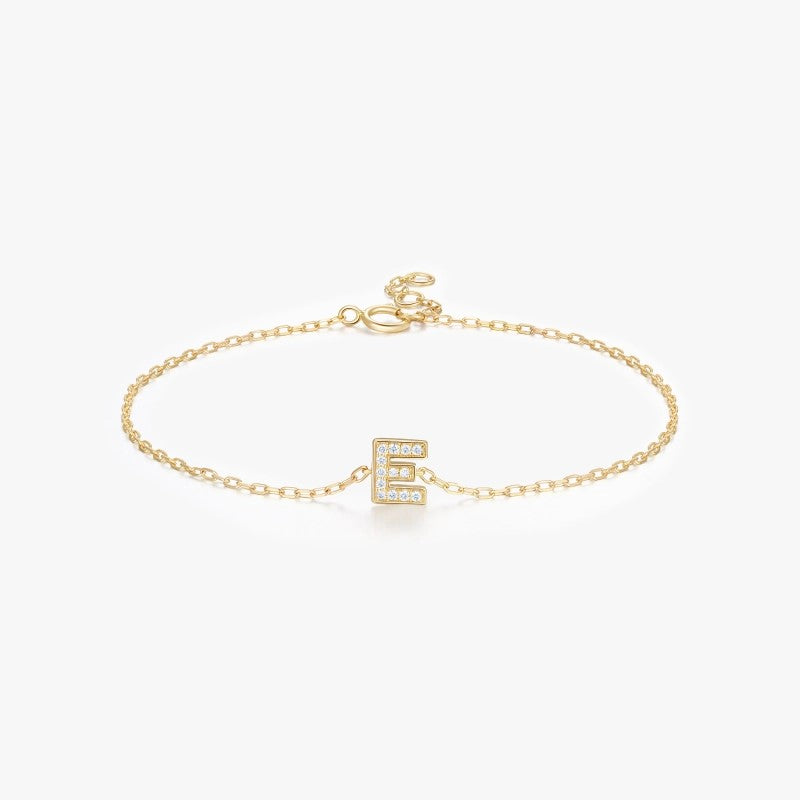 Initial A-Z 14K Solid Gold Diamond Bracelet