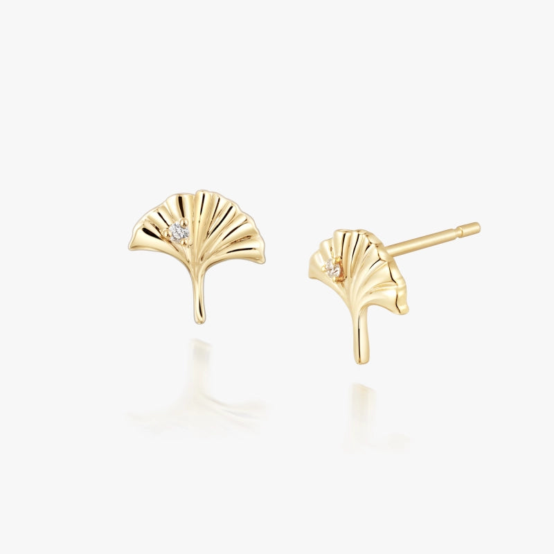 Ginkgo 14K Yellow Gold Stud