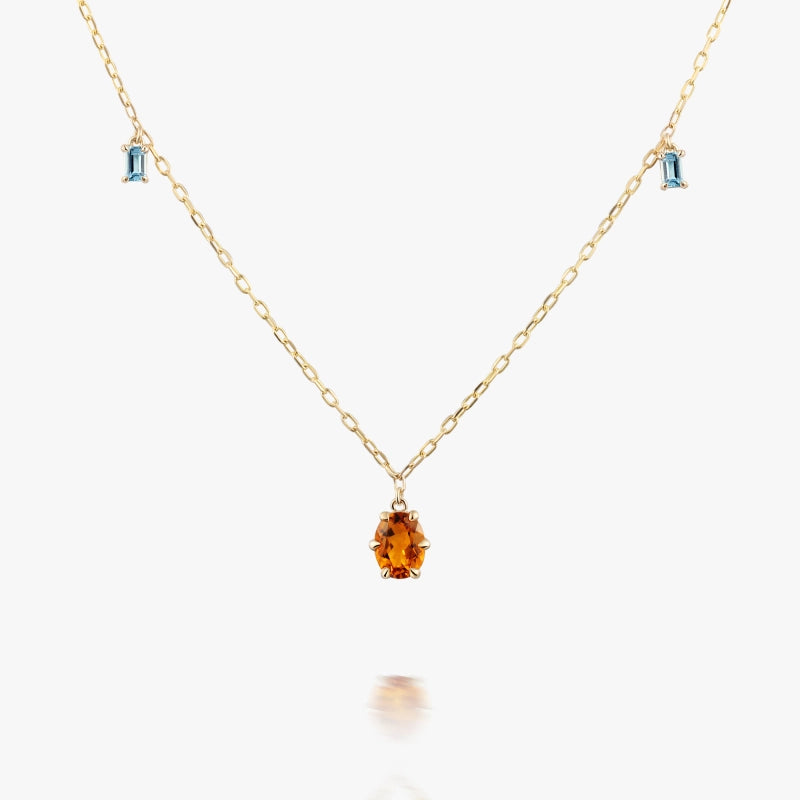 Solana 14K Solid Gold Citrine and Topaz Necklace