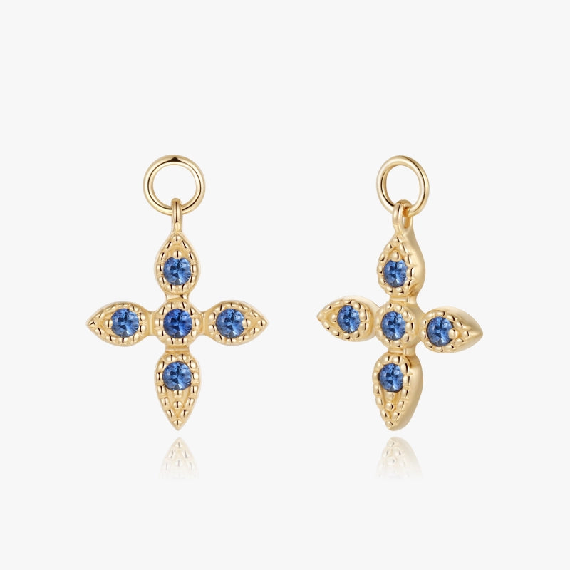 Leanna 14K Solid Gold Blue Sapphire Cross Earring Charms