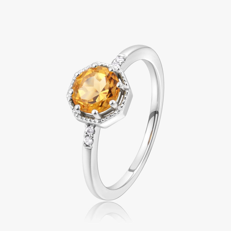 Nataly 14KW Solid Gold Citrine Diamond Ring