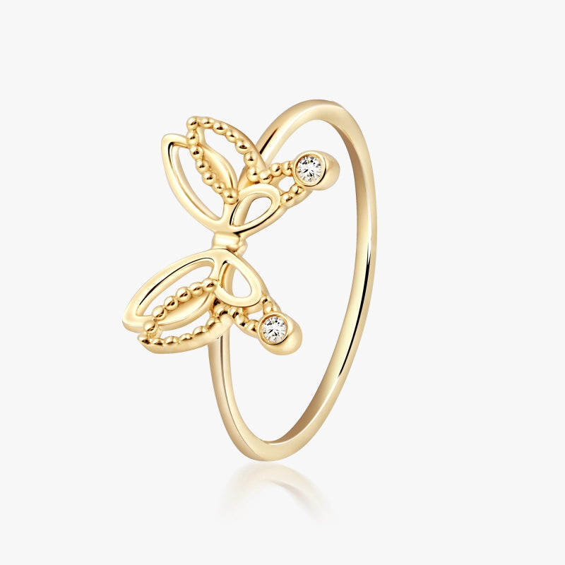 Dallas 14K Solid Gold Butterfly Diamond Ring