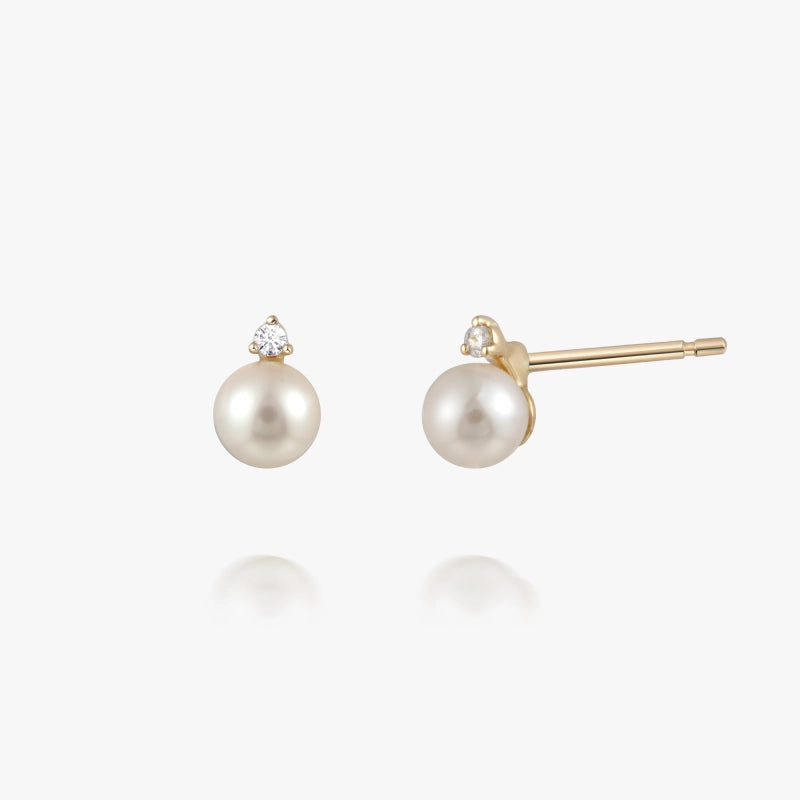 Violet 14K Solid Gold Pearl with Diamond Stud