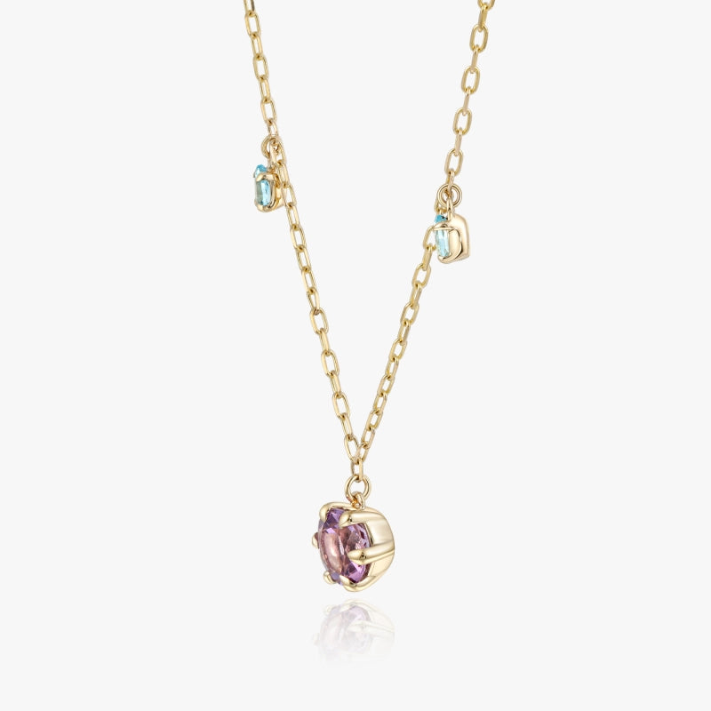 Margot 14K Solid Gold Colorful Gemstone Necklace with Amethyst and Sky Blue Topaz