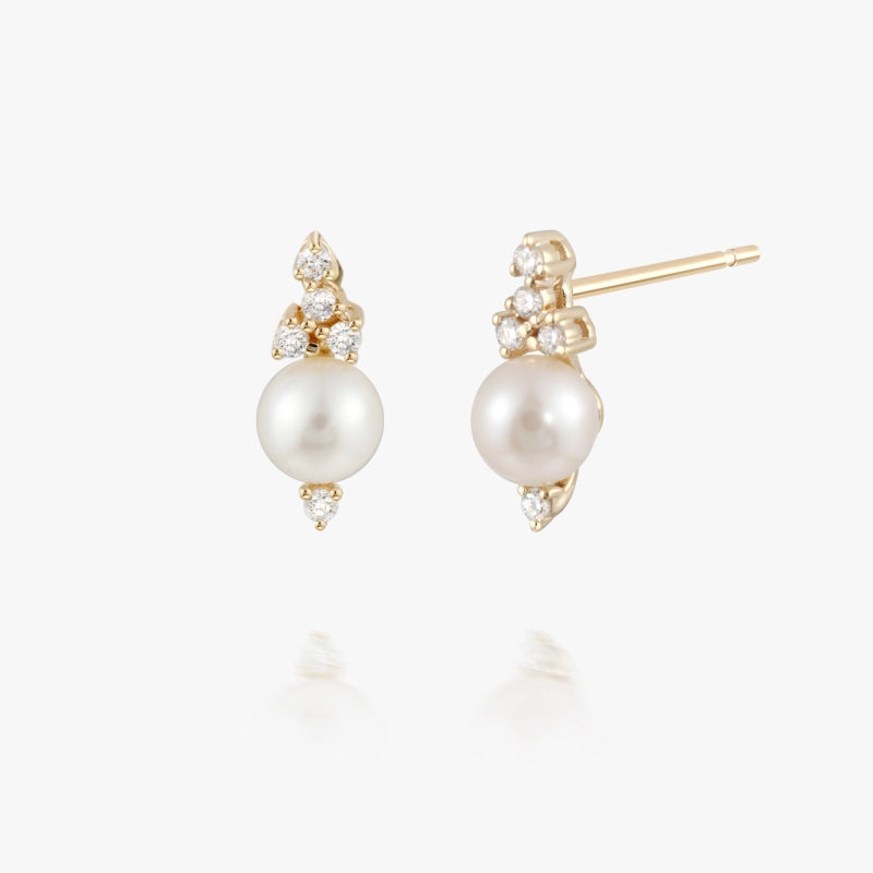 Elizabeth 14K Solid Gold Pearl and Diamond Stud