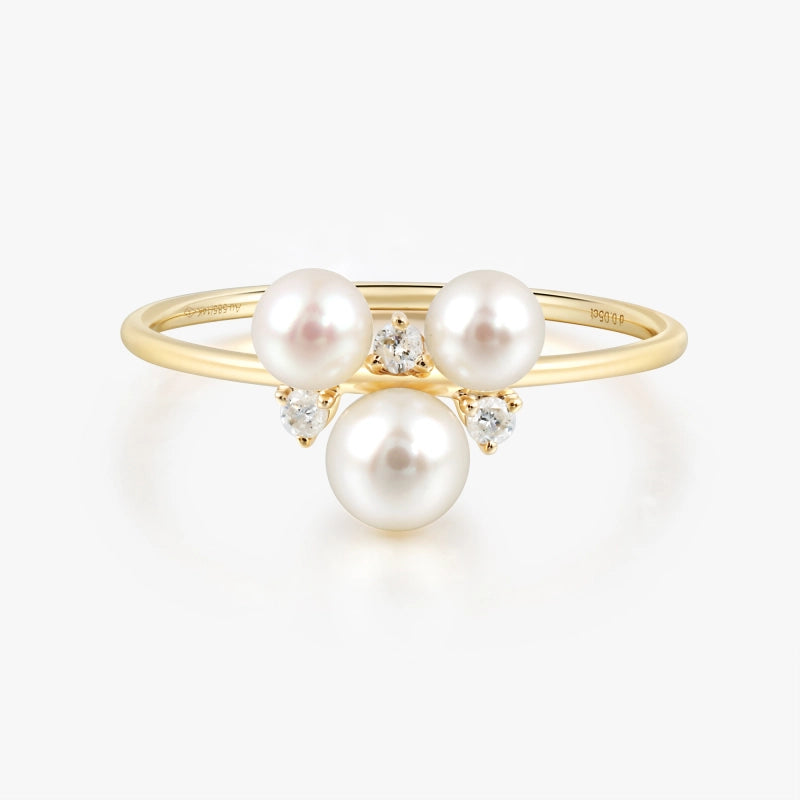 Ellianna 14K Solid Gold  Pearl and Diamond Ring