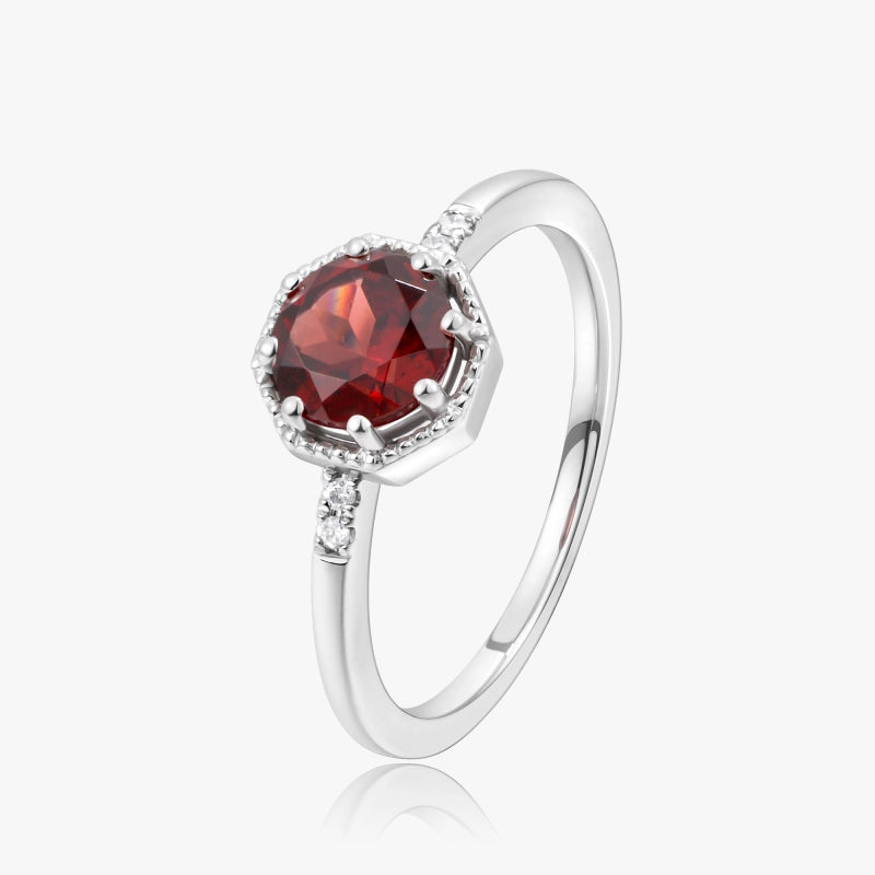 Nataly 14KW Solid Gold Garnet Diamond Ring