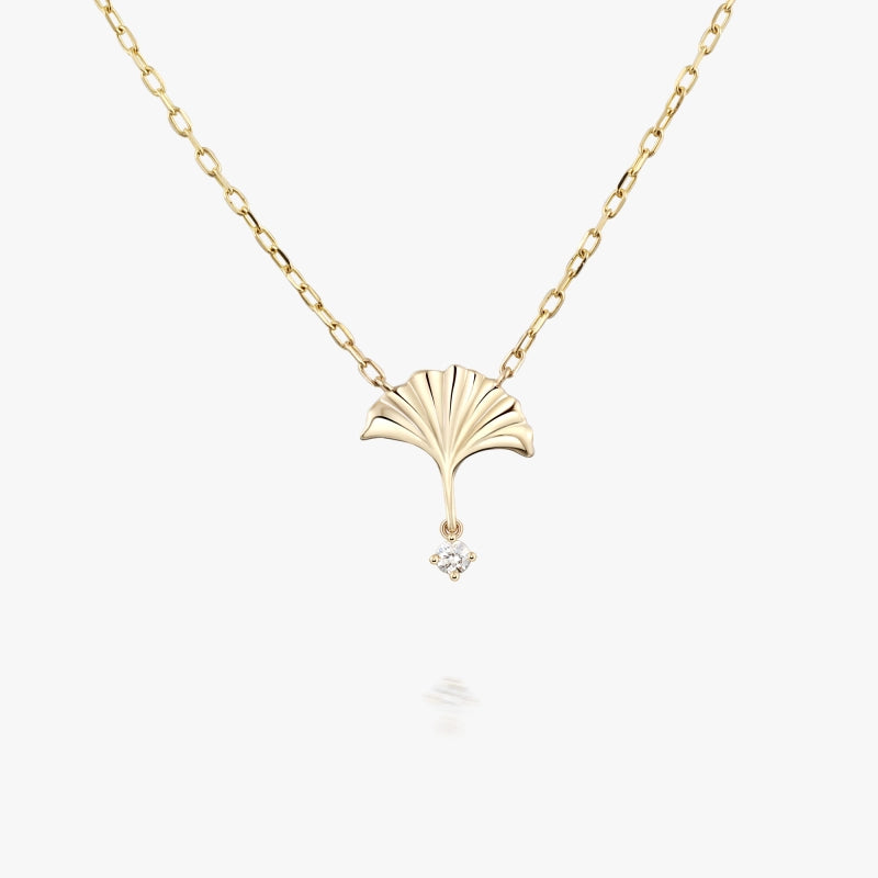 Ginkgo 14K Solid Gold Diamond Necklace