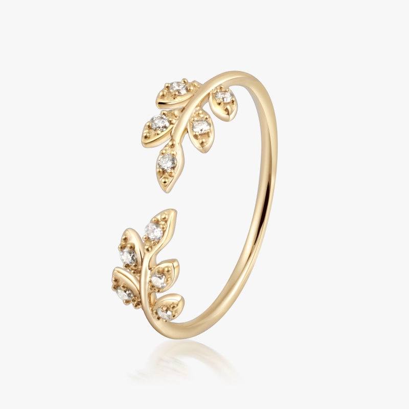 Estella 14K Solid Gold Leaf Open Ring