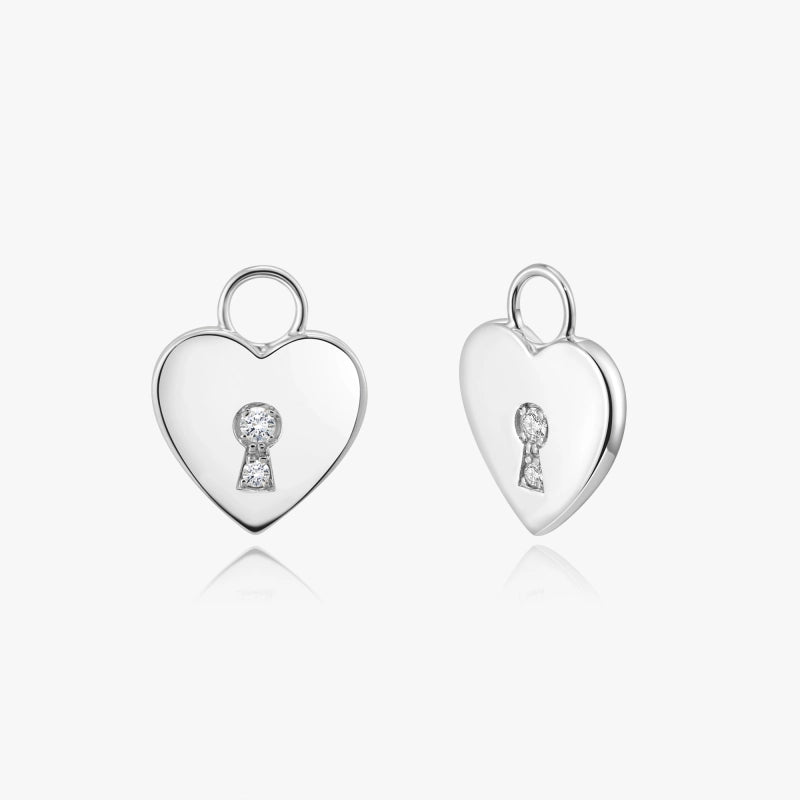 Lock Your Heart 14K White Gold Diamond Earring Charms