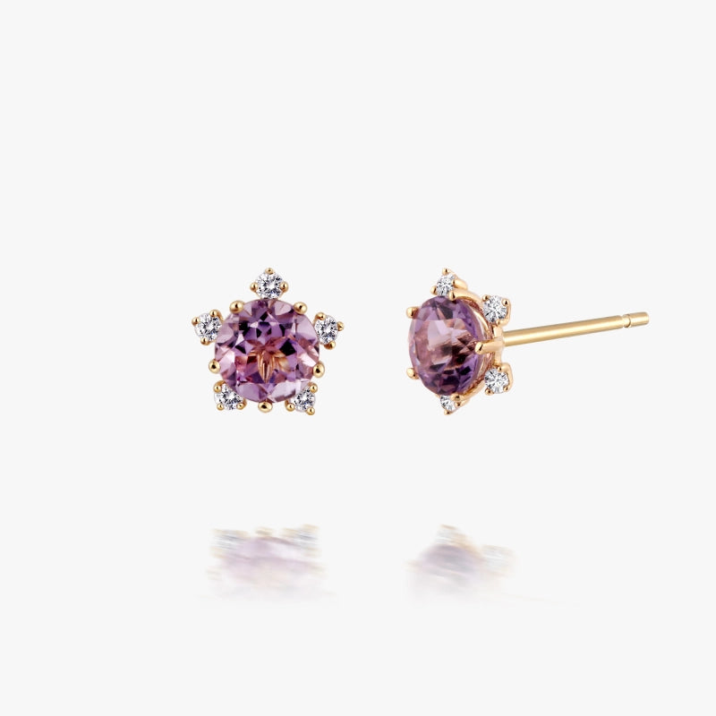 Snowflake 14K Solid Gold Amethyst Stud