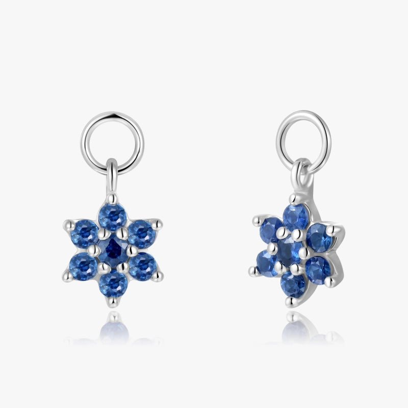 Amyra 14KW Solid Gold Blue Sapphire Flower Earring Charms