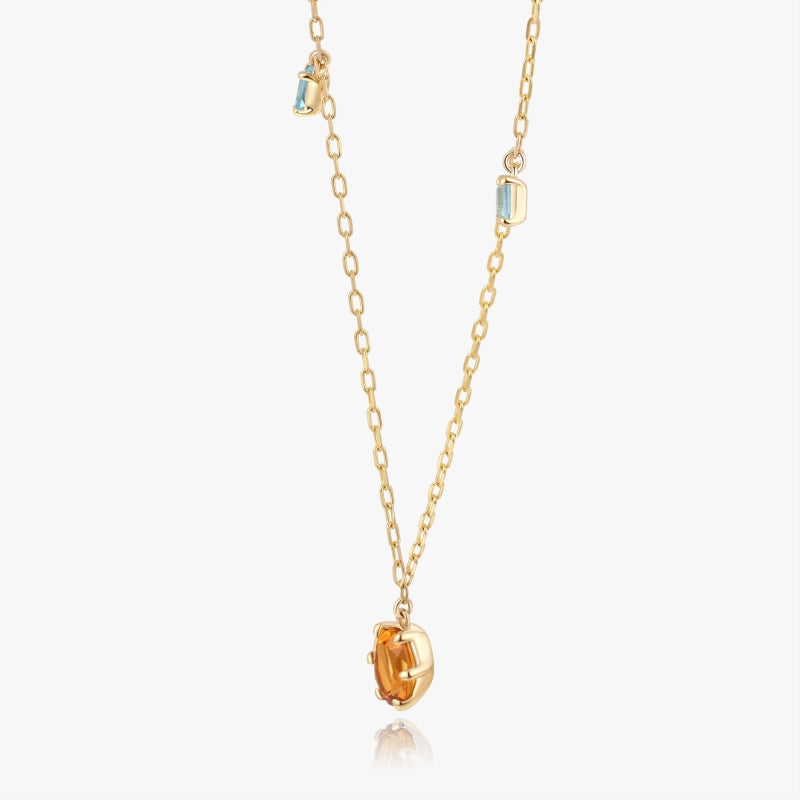 Solana 14K Solid Gold Citrine and Topaz Necklace