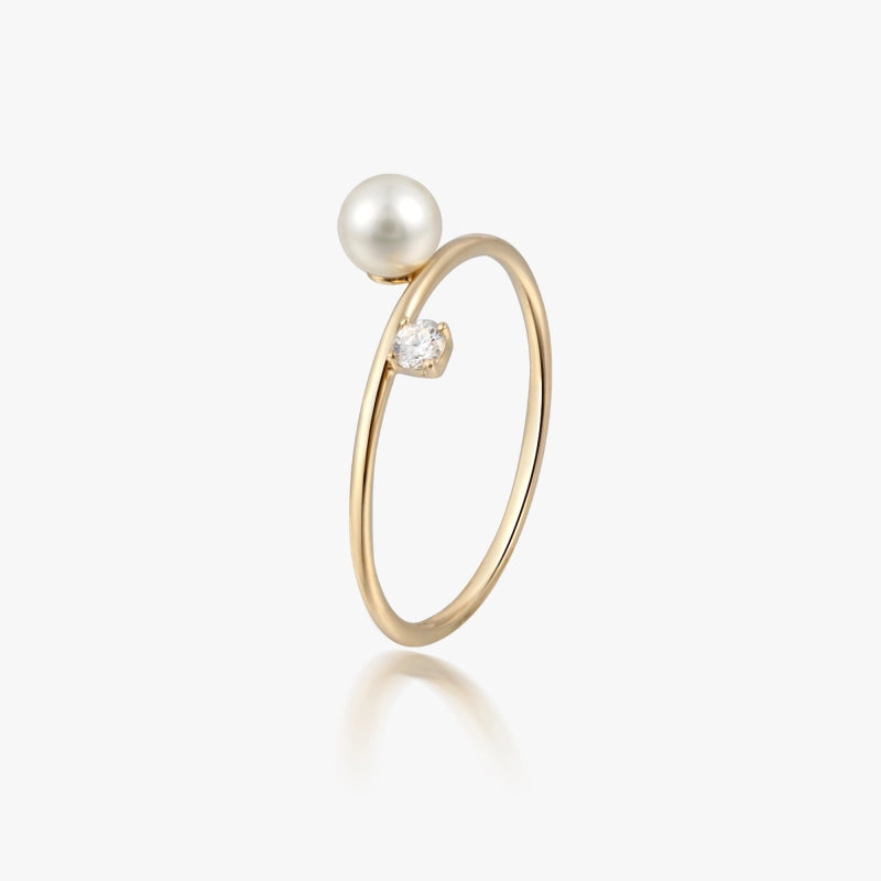 Jenesis 14K Solid Gold Pearl and Diamond Ring