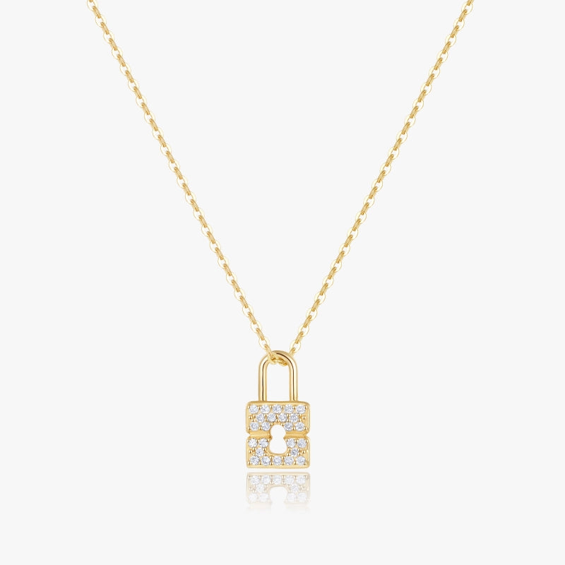 Lock 14K Solid Gold Diamond Necklace