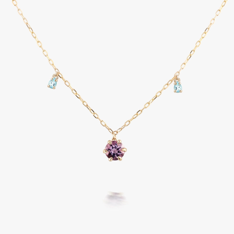 Margot 14K Solid Gold Colorful Gemstone Necklace with Amethyst and Sky Blue Topaz