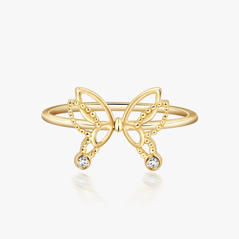 Dallas 14K Solid Gold Butterfly Diamond Ring