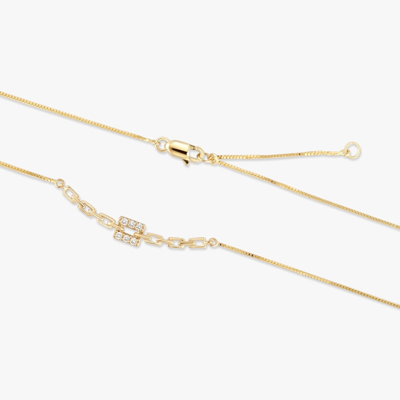 Charlie 14K Solid Gold Rectangled Chain Diamond Necklace