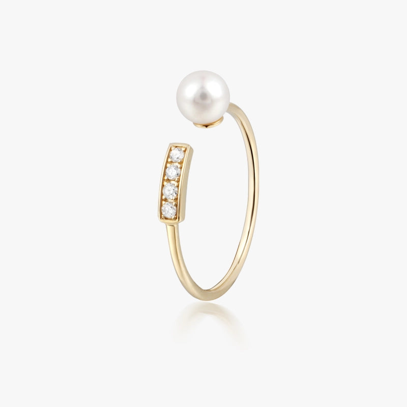 Jazmine 14K Solid Gold Pearl and Diamond Ring