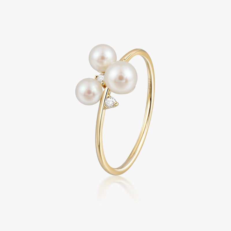 Ellianna 14K Solid Gold  Pearl and Diamond Ring