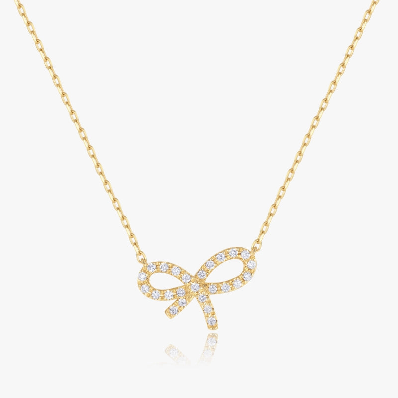 Butterfly Knot 14K Solid Gold Diamond Necklace