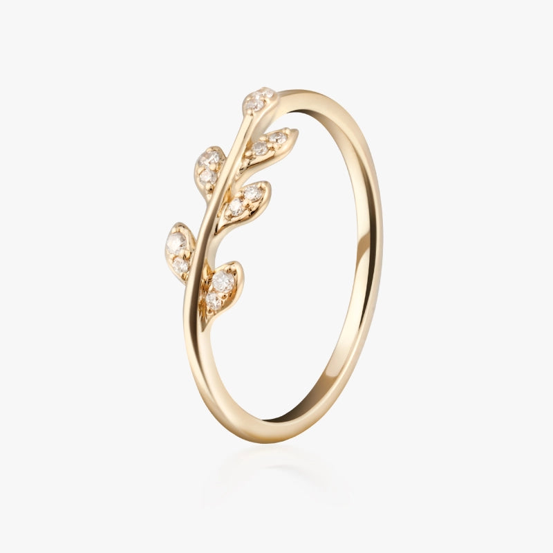 Amani 14K Solid Gold Leaf Diamond Ring