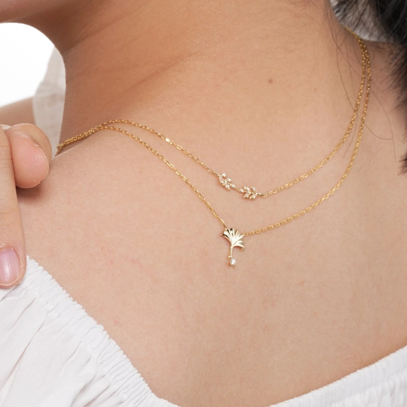 Ginkgo 14K Solid Gold Diamond Necklace