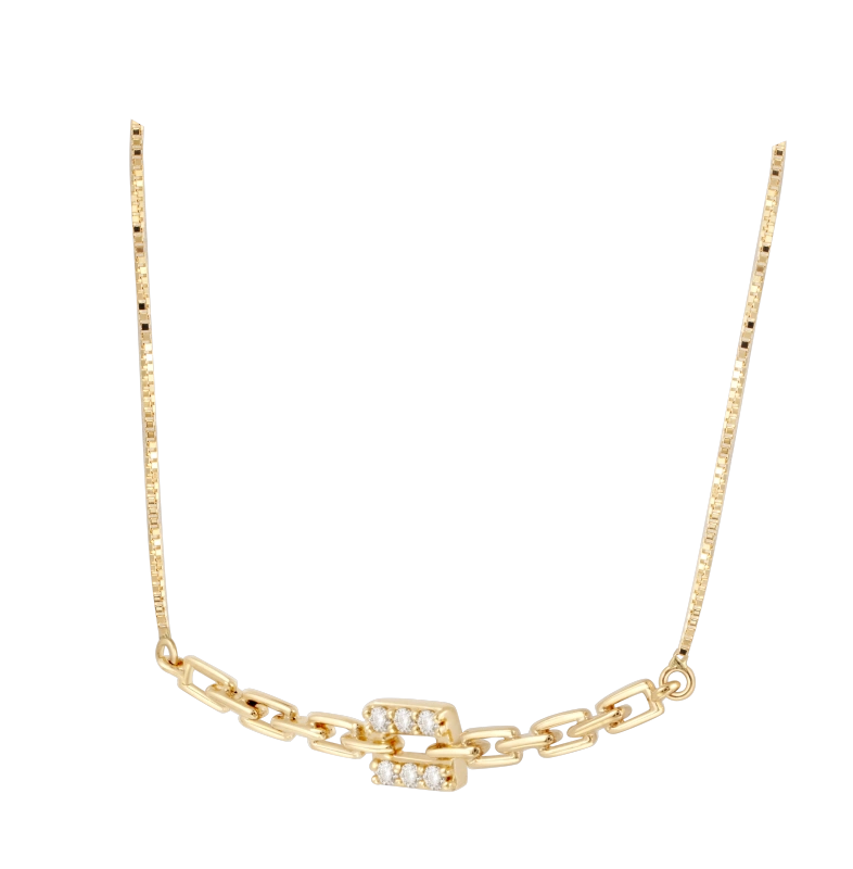 Charlie 14K Solid Gold Rectangled Chain Diamond Necklace