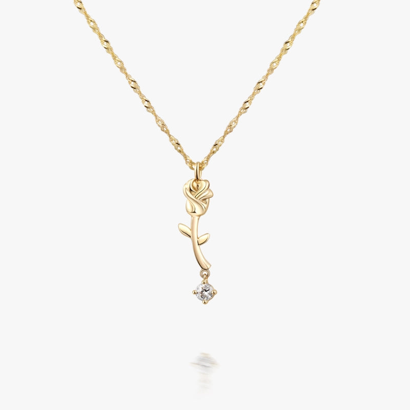 Rose 14K Solid Gold with Diamond Necklace