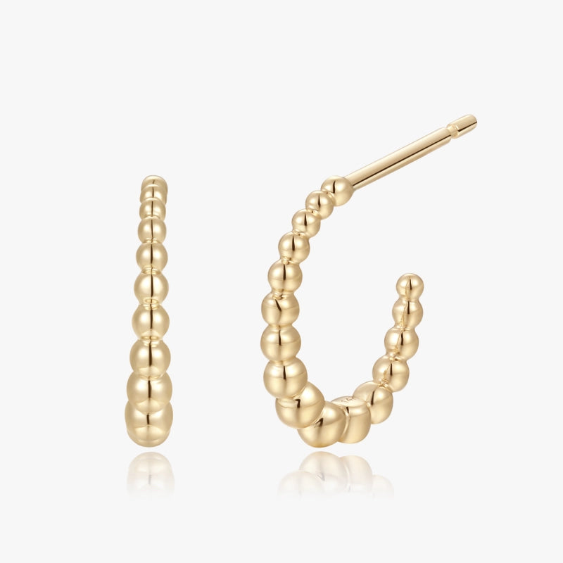 Luisa 14K Solid Gold Bead Half Hoop Earring