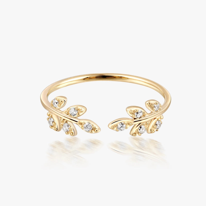 Estella 14K Solid Gold Leaf Open Ring