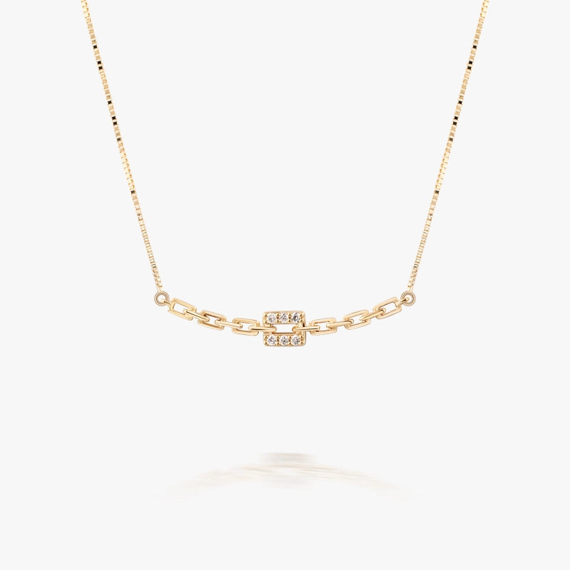 Charlie 14K Solid Gold Rectangled Chain Diamond Necklace