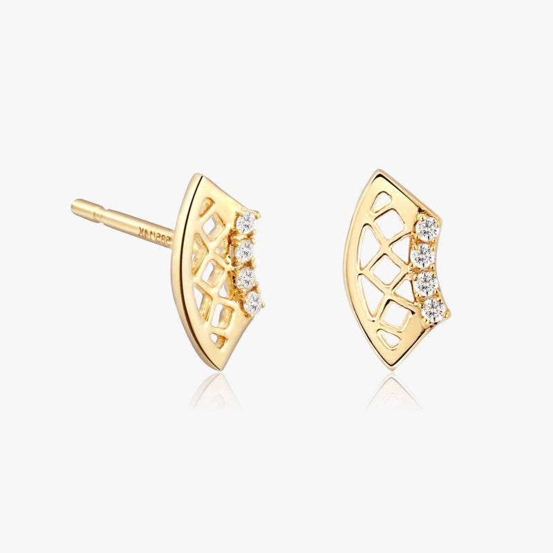 Oriental 14K Solid Gold Diamond Stud